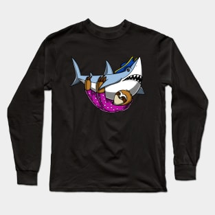 Sloth Riding Shark Pirate Long Sleeve T-Shirt